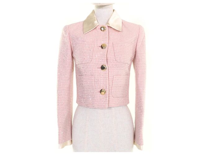 Miu Miu MiuMiu Cropped sequined tweed Virgin wool Jacket Pink