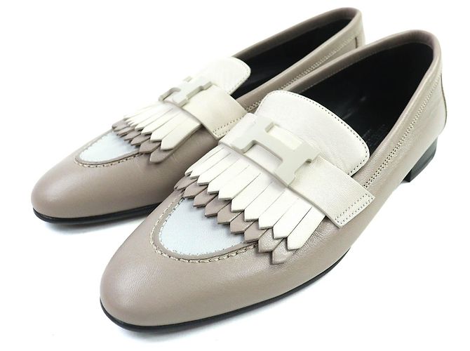 Mocasines de cuero con logo H de Hermès Beige