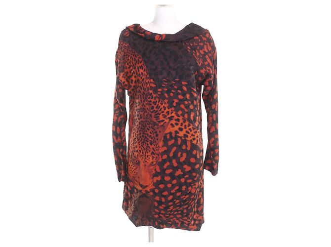 Hermès Vestido de seda Hermes Preto Laranja