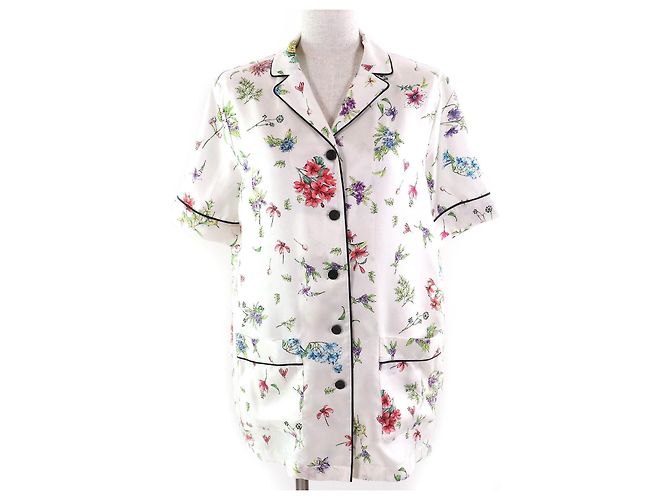 Camicia in seta floreale a maniche corte Christian Dior Bianco Multicolore