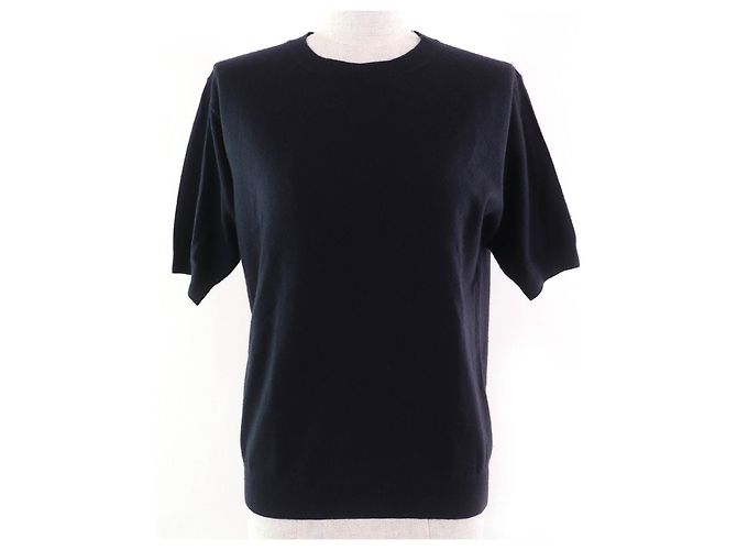 Pull en cachemire à col rond et manches courtes Prada Bleu Bleu Marine