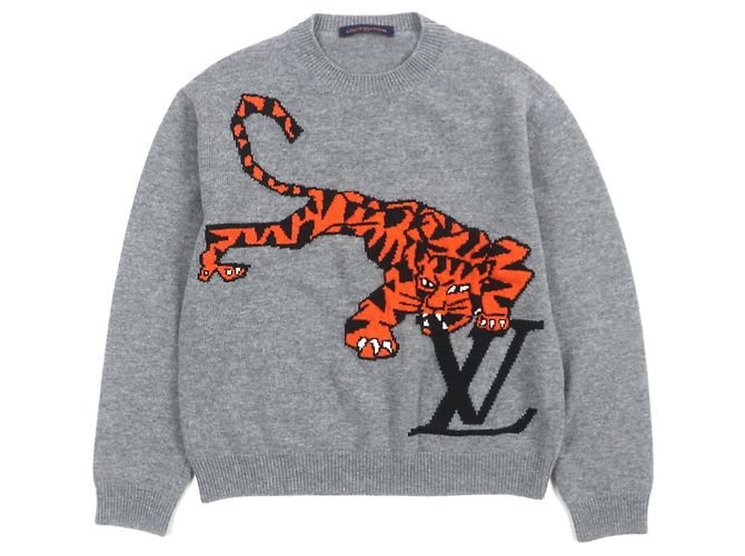 Wollpullover mit Tiger Amen Intarsia von Louis Vuitton Grau