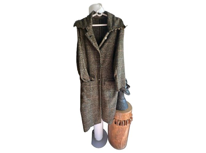 Autre Marque Abrigo de tweed con cuello de solapa Castaño Multicolor