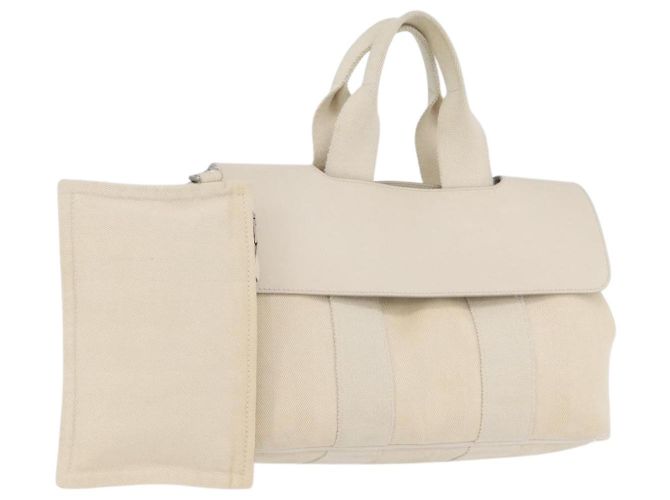 Hermès HERMES Valparaiso PM Handtasche Canvas Leder Creme Silber Auth bs33820 Roh