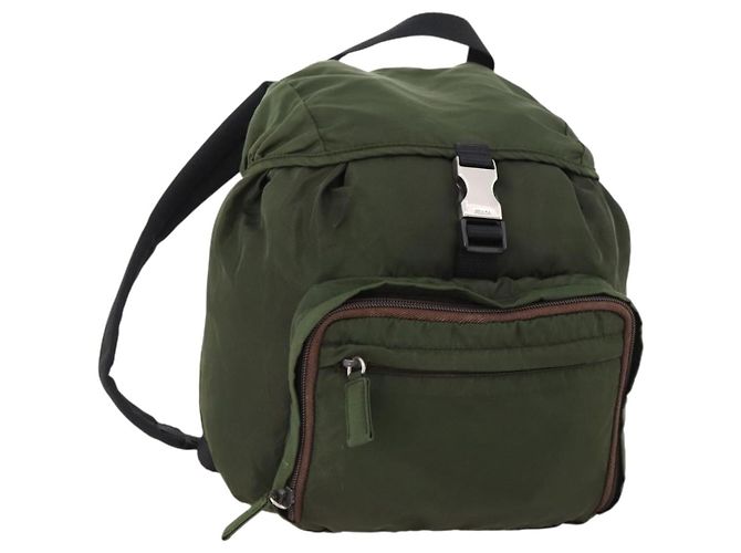 PRADA Backpack Nylon Green Silver Auth ti3636 Silvery