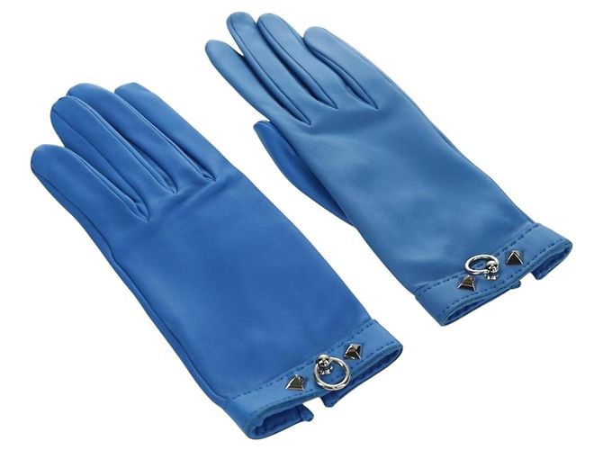 Hermès Luvas HERMES Medor Couro 6 1/2 Azul Auth ARZ096V