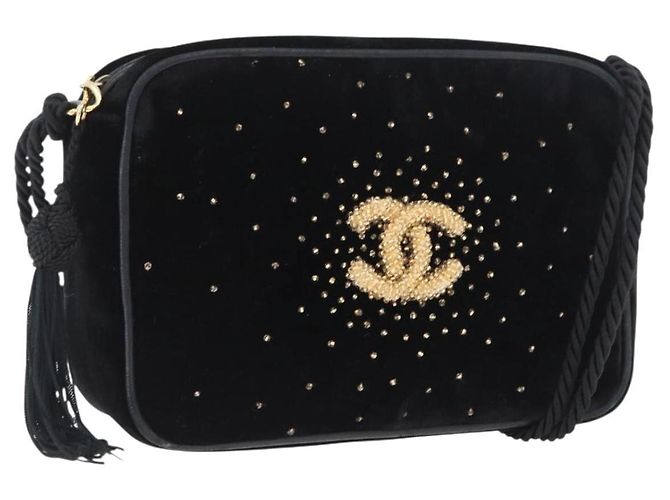 Borsa a Spalla CHANEL Velluto Nero Oro CC Auth ARZ008SAV D'oro