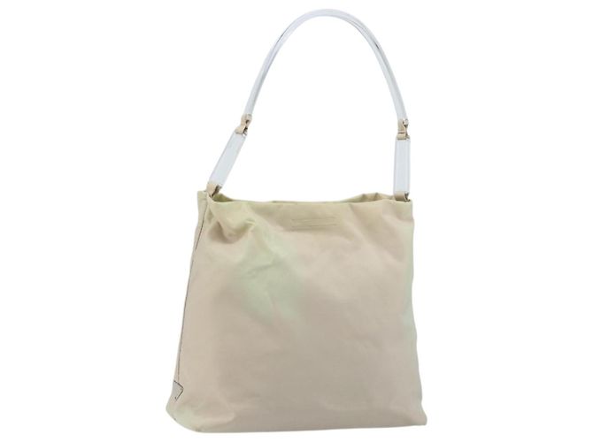 PRADA Schultertasche Nylon Elfenbein Silber Authentisch 173830 Roh
