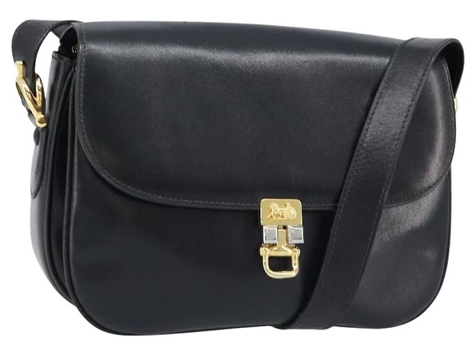 Bolsa de ombro CÉLINE Carroça de couro preto e dourado Auth ka2957