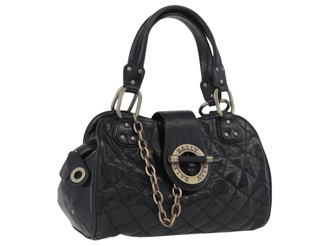 BALLY Bolsa Tote de Couro Preta Auth 160786 Preto