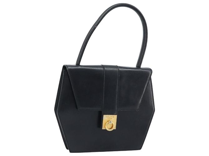 Céline Bolsa de mão CELINE em couro preto e dourado Auth LNZ560A