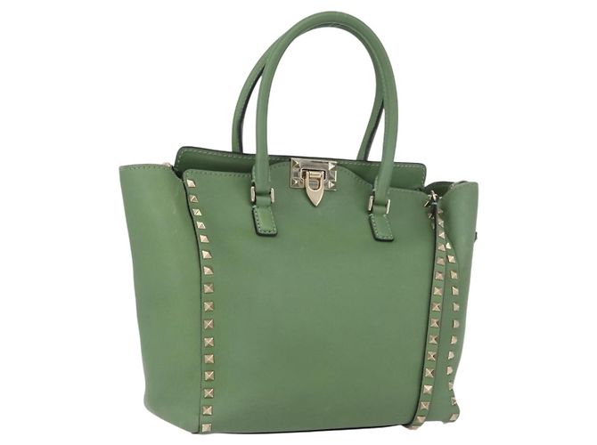VALENTINO Borsa Rock Studs in pelle 2 in 1 verde oro Auth BA11265 D'oro
