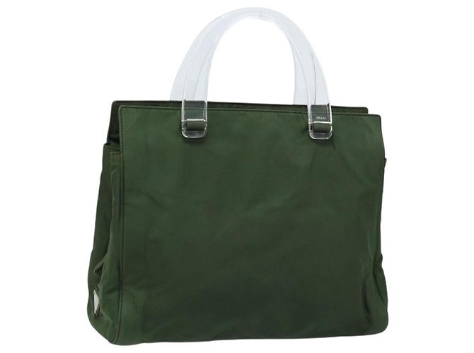 PRADA Handtasche aus Nylon Khaki Silber authentisch 166225