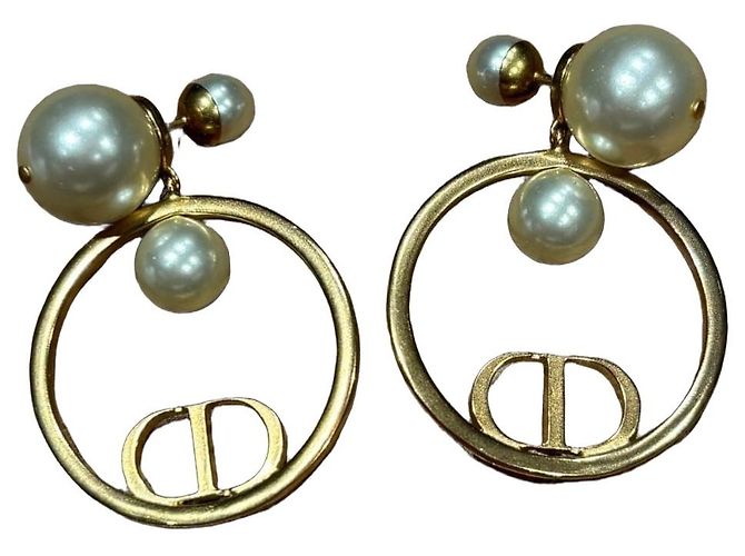 Dior Tribal Ohrringe mit Perlen und CD-Logo Weiß Golden