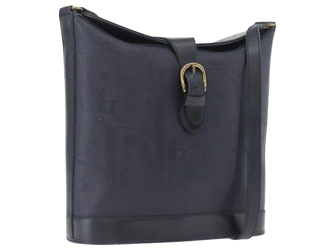 Borsa a Spalla in Tela Trotter Christian Dior Blu Navy e Oro Auth ka2955 D'oro