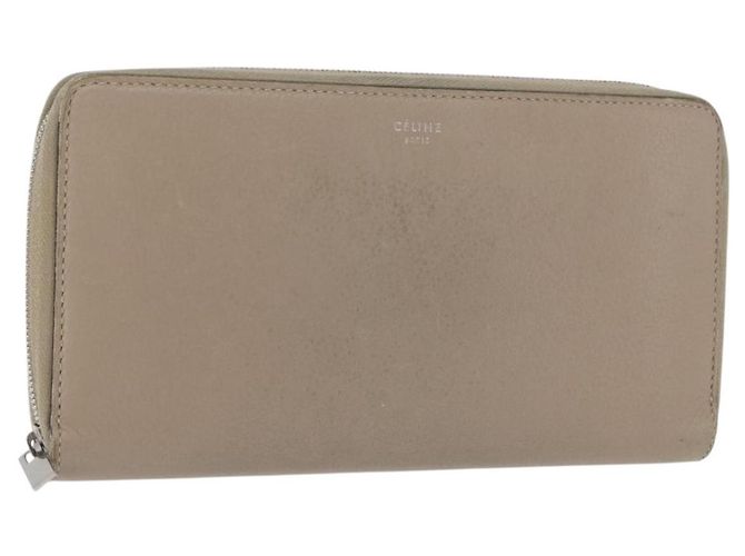 Céline CELINE Portafoglio Lungo in Pelle Beige Argento Auth am10868