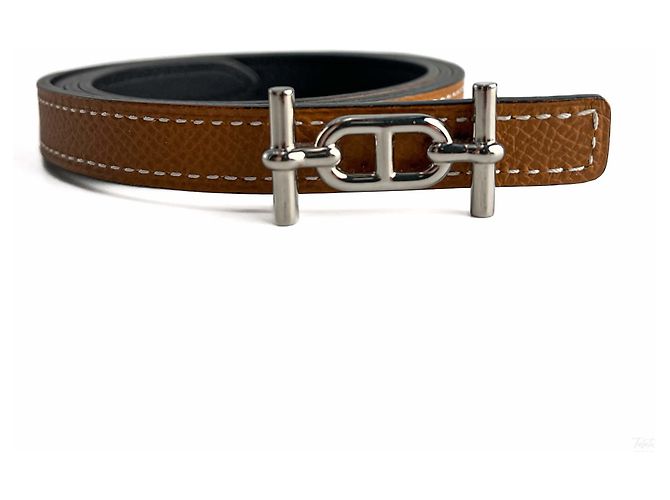 Hermès Focus Leather Reversible Thin Belt 80 Brown