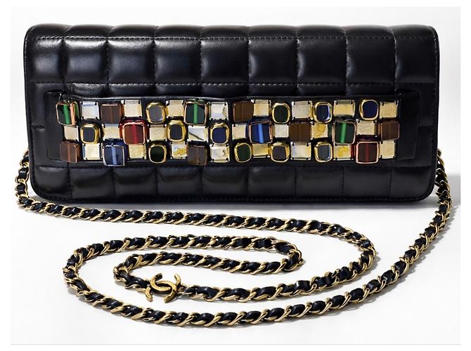 Chanel 11A Byzance Black Jewel Clutch Minaudière Handbag Multiple colors Golden Gold hardware