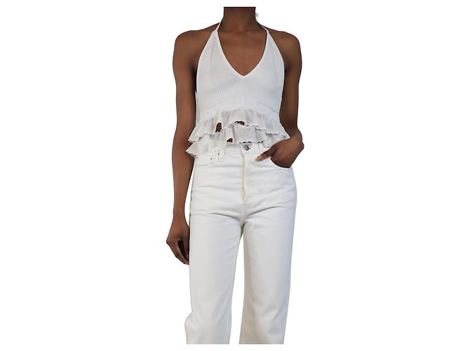 Alaïa Top cropped branco com decote halter - tamanho UK 8