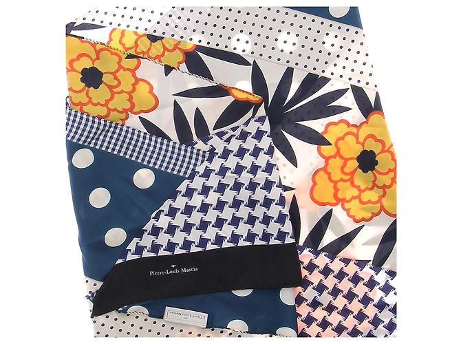 Pierre Louis Mascia Foulard multicolore in seta Blu navy