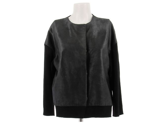 Lanvin Cardigan noir en poulain et en laine