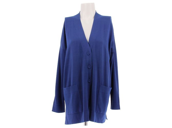 Hermès Cardigan azul de algodão e seda com decote em V