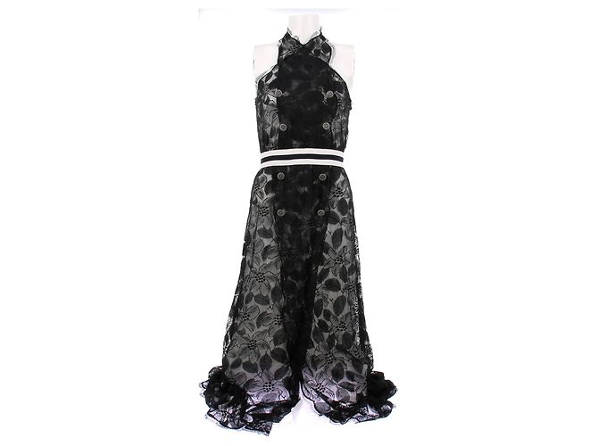 Chanel Schwarzes langes Spitzenkleid