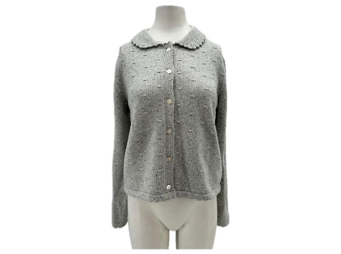 Autre Marque Grau gestrickter Cardigan aus Wolle