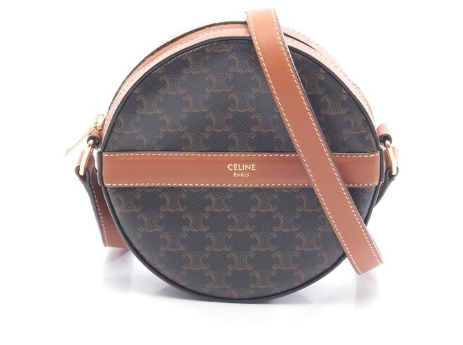 Céline Celine Triomphe Round Purse Shoulder Bag Brown Black