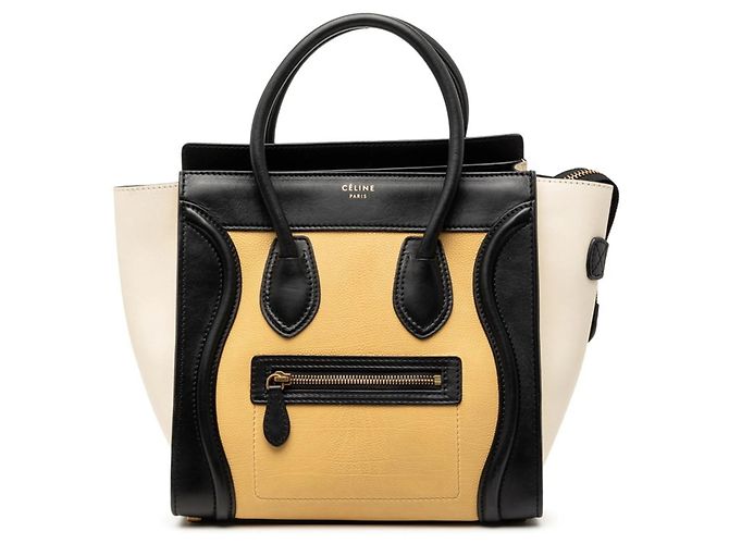 Céline Sac à main Celine Luggage Micro Shopper Noir Beige Écru
