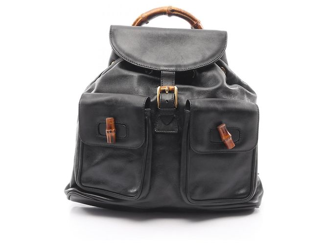 Mochila de cuero negro Gucci Bamboo