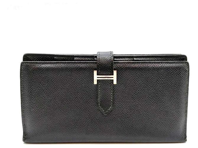 Hermès Bearn Soufflet Lange Geldbörse aus dunklem Epsom-Leder Anthrazitgrau