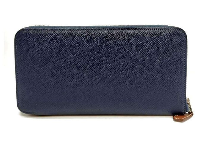 Portafoglio Hermès Azap Long in pelle Epsom blu navy con seta