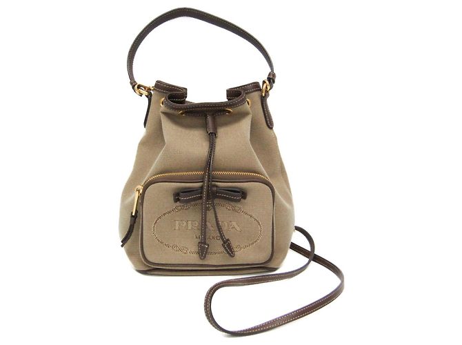Prada Logo Jacquard Drawstring Bag Brown Dark brown