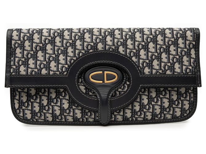 Clutch pieghevole in tela blu obliqua Dior Blu navy
