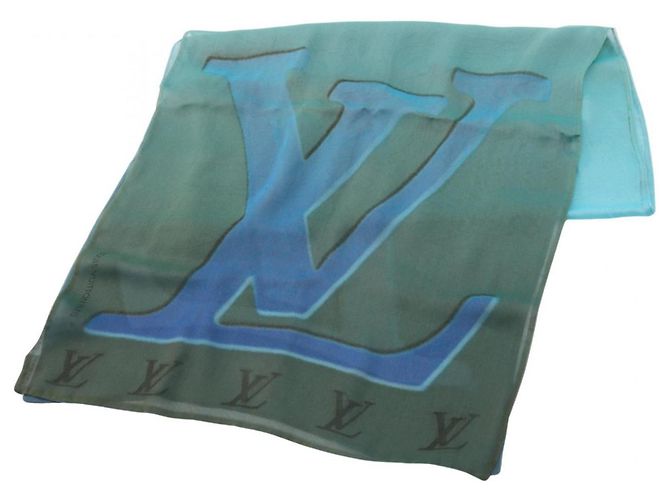 Lenço de seda com logo LV Louis Vuitton Azul Verde