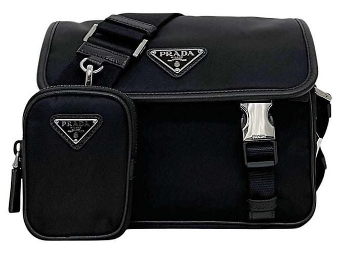Saffiano Prada Black Nylon and Leather Shoulder Bag