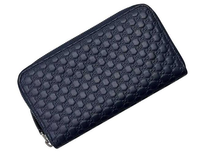 Gucci Navy Leather Long Wallet Navy blue