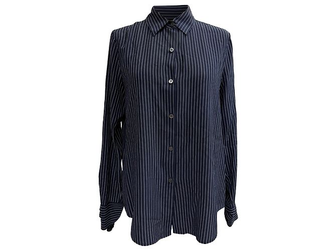 Blusa a righe con polsini in seta blu navy Theory