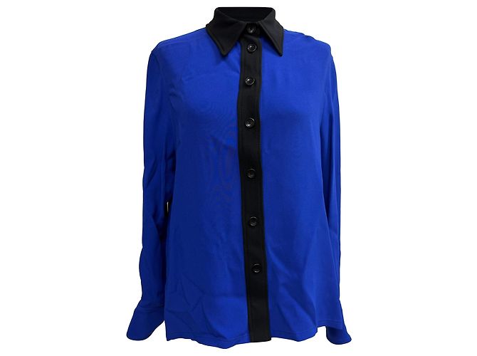 Joseph Two Tone Button Down Blouse in Blue Viscose