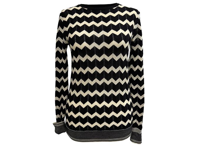 Stella Mc Cartney Stella McCartney Intarsia Chevron Pullover aus schwarzer Wolle
