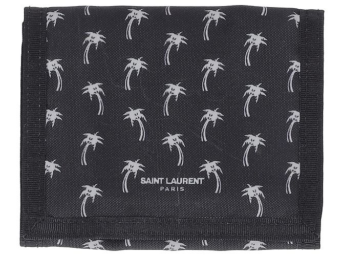 Saint Laurent Palm Tree Tri-Fold Wallet in Black Nylon