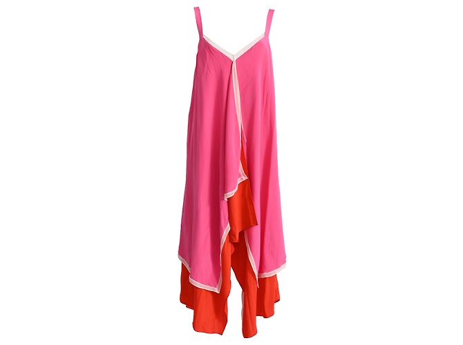 Vestido midi sem mangas com decote em V em seda rosa de Diane Von Furstenberg