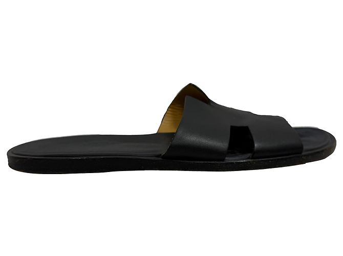 Sandali piatti Hermès Izmir in pelle di vitello nera Nero