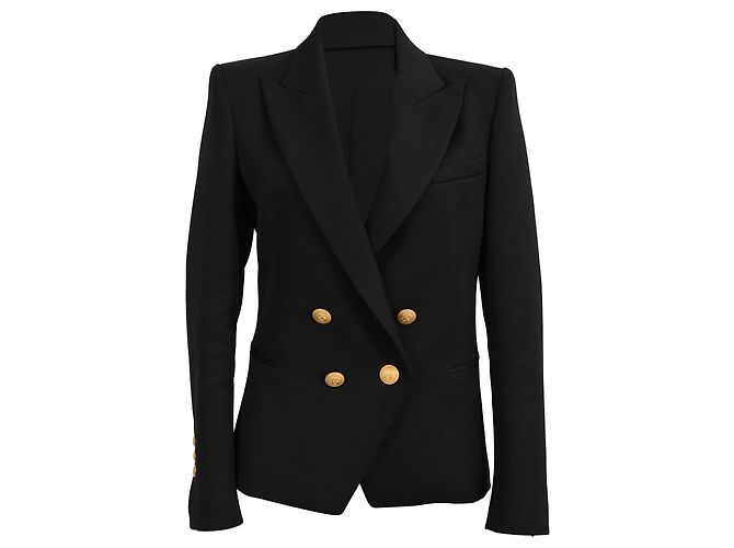 Pierre Balmain Double-Breasted Blazer in Black Wool
