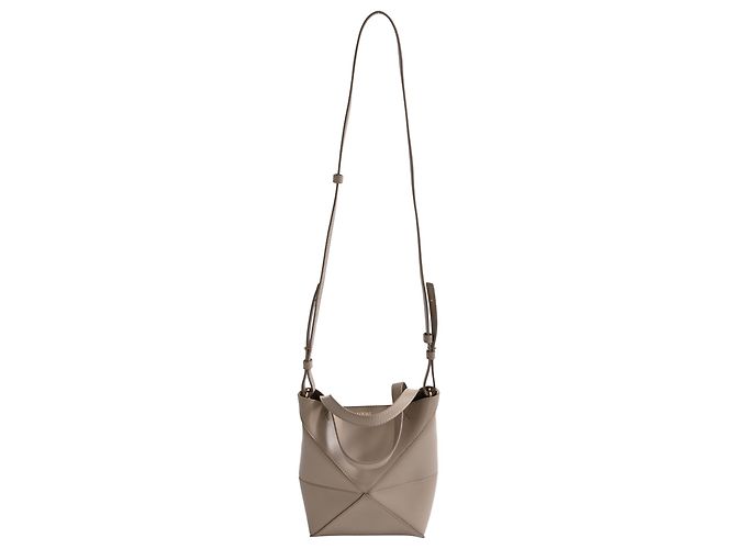 Bolsa dobrável Mini Puzzle Loewe em couro de bezerro bege