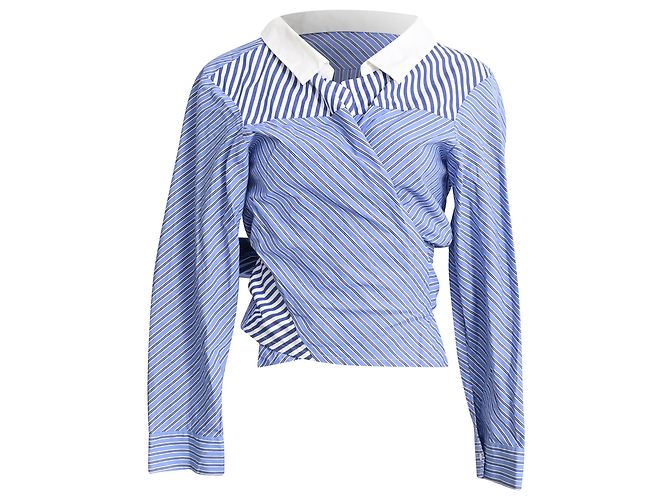 Camisa Assimétrica Listrada Maje Lim em Algodão Azul