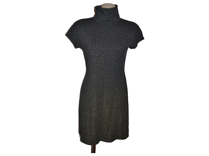 Vestido Roberto Cavalli cinza e dourado de viscose
