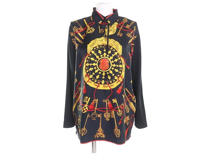 Hermès LES CLES LE CHIAVI Polo in Seta Nero
