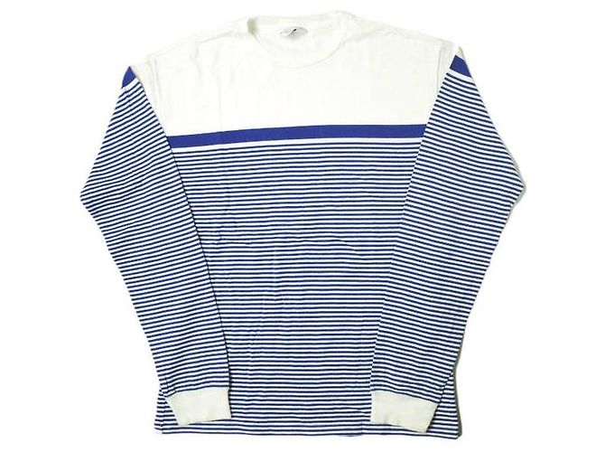 Autre Marque Camiseta de manga larga de algodón con borde UNUSED Blanco Azul
